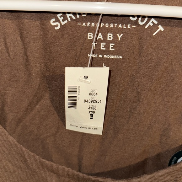 2 Aeropostale crop tops size Large brown and white slit sides soft - Picture 3 of 10